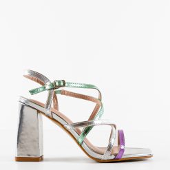 Sandale cu toc Amahle Argintii 4