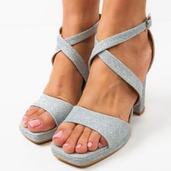 Sandale cu toc Florence Argintii 2