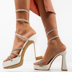 Sandale cu toc Keane Albe 2