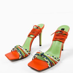 Sandale cu toc Sameera Portocalii 4