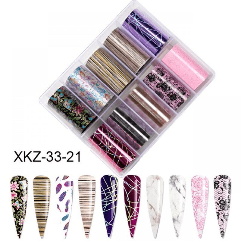 Set 10 folii de transfer 100x4cm. xkz-33-21 - XKZ-33-21 - Everin.ro-NAIL ART ❤️