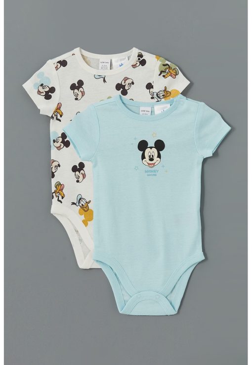 Set de body-uri din bumbac cu Mickey Mouse - 2 piese-BAIETI-