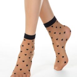 Sosete lycra natural cu inimioare negre Conte Elegant Lovely 20 den-FEMEI