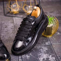 Tenisi de barbati cu talpa inalta negri lacuiti – AD635 4