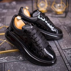 Tenisi de barbati cu talpa inalta negri lacuiti – AD635 6