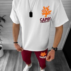 Trening barbati alb oversize cu imprimeu pantaloni plus bluza 12918  64-3.4.5-Treninguri