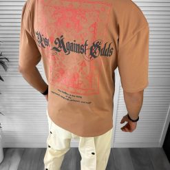 Tricou barbati maro  cu imprimeu pe spate  oversize 13045 O6-6.1-Tricouri