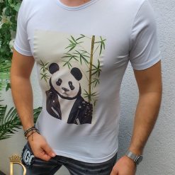 Tricou barbati slim fit alb Panda TR82 1