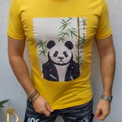 Tricou barbati slim fit galben Panda  - TR801-Reduceri