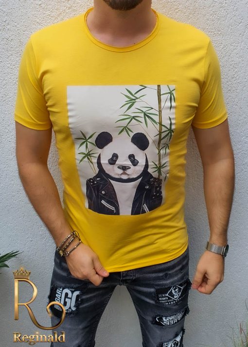 Tricou barbati slim fit galben Panda  - TR801-Reduceri