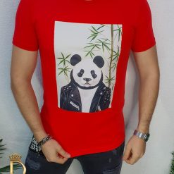 Tricou barbati slim fit rosu PANDA  - TR104-Reduceri