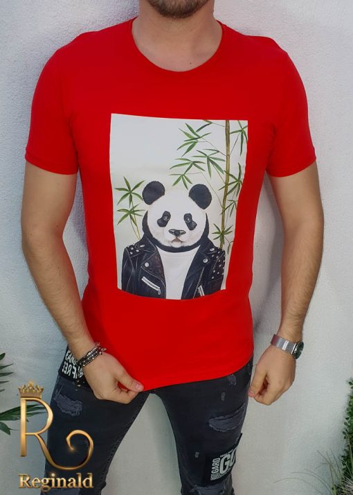 Tricou barbati slim fit rosu PANDA  - TR104-Reduceri