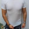 Tricou barbati slim fit white line strips  - TR94-Reduceri