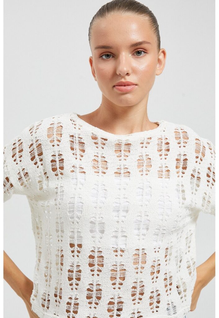 Tricou cu aspect cu perforatii-FEMEI-