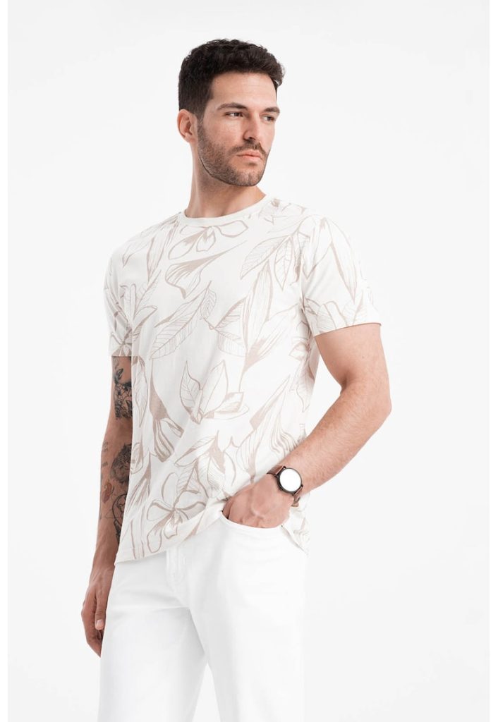 Tricou cu decolteu la baza gatului si imprimeu-BARBATI-