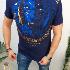 Tricou de barbati slim fit bleumarin cu strasuri Les Designers Paris TR110 2