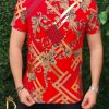 Tricou de barbati slim fit rosu cu imprimeu auriu  Le Designers - TR175-Tricouri
