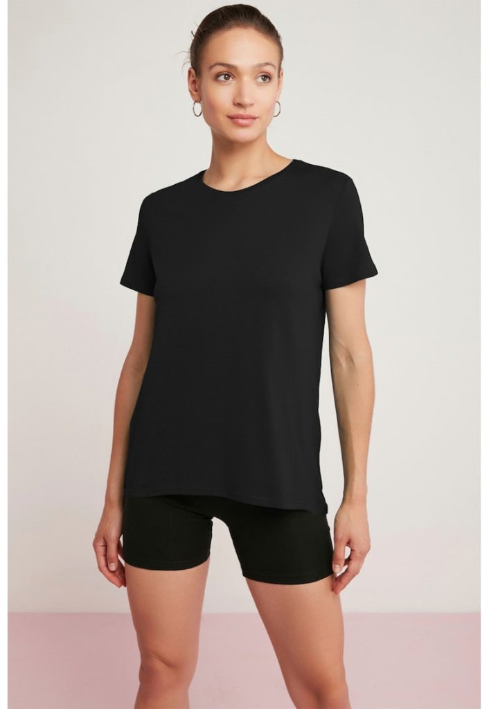 Tricou de bumbac cu decolteu la baza gatului-FEMEI-