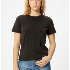 Tricou de bumbac cu decolteu la baza gatului-FEMEI-