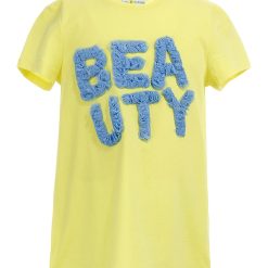 Tricou din bumbac cu decolteu la baza gatului si model in forma de inima-FETE-