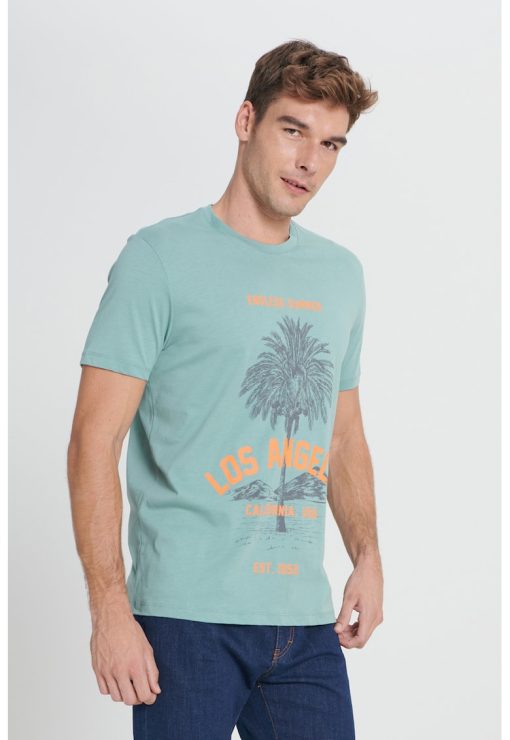 Tricou din bumbac cu imprimeu tropical-BARBATI-