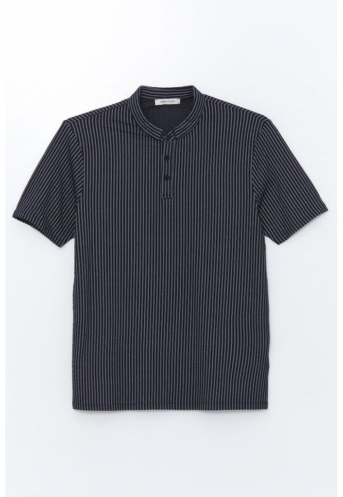 Tricou texturat cu fenta cu nasturi-BARBATI-