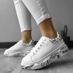 Adidasi dama casual albi cu imprimeu B3623-Incaltaminte > Incaltaminte dama > Adidasi dama