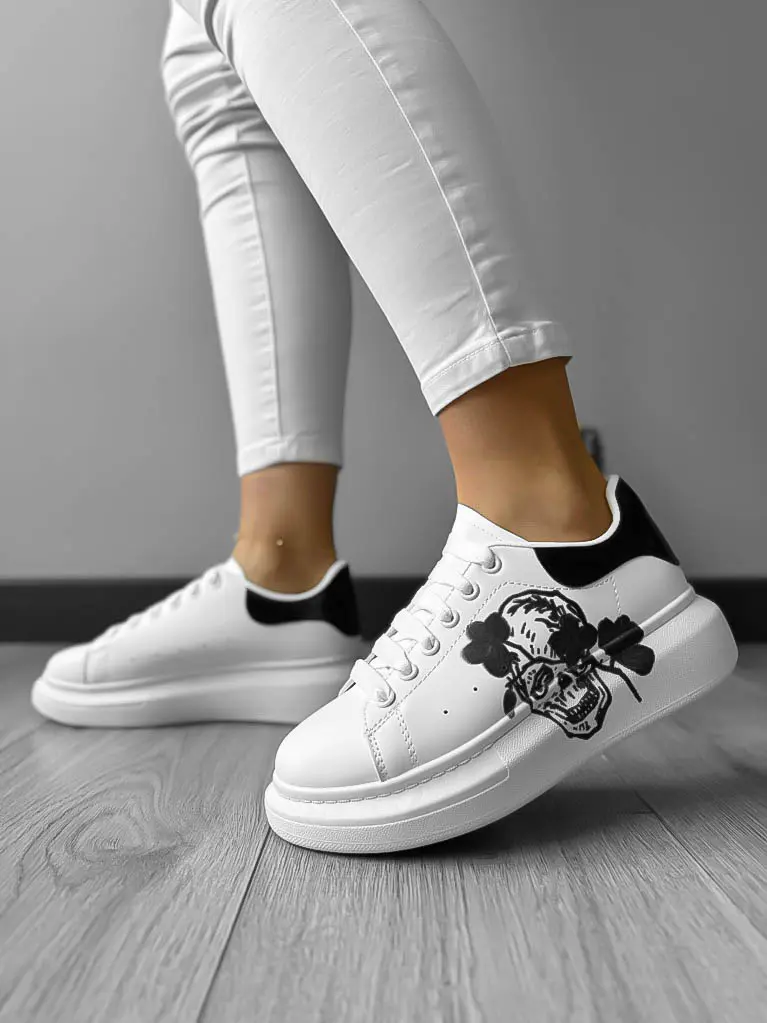 Adidasi dama casual albi cu imprimeu negru FCL705 N11-4-Incaltaminte > Incaltaminte dama > Adidasi dama