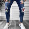 Blugi barbati conici albasatri cu stikere 1446 H3-5-Blugi barbati