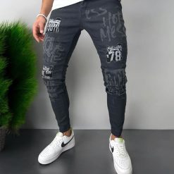 Blugi barbati conici  imprimeu si stikere  1253 H1-4-Blugi barbati