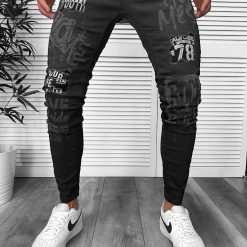 Blugi barbati conici  imprimeu si stikere  1253  H1-4-Blugi barbati