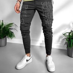 Blugi barbati conici negri cu imprimeu 1251  G4-5-Blugi barbati