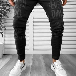 Blugi barbati conici negri cu imprimeu 1251 G4-5-Blugi barbati