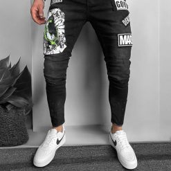 Blugi barbati conici negri cu stikere 1288  G2-5-Blugi barbati