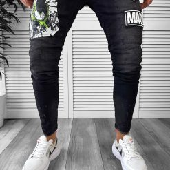 Blugi barbati conici negri cu stikere 1288  G2-5-Blugi barbati