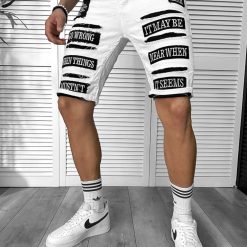Blugi barbati scurti conici albi  cu stikere  4064 H2-4.2-Blugi barbati > Blugi scurti