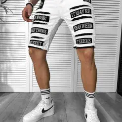 Blugi barbati scurti conici albi  cu stikere  4064 H2-4.2-Blugi barbati > Blugi scurti