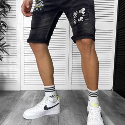 Blugi barbati scurti conici cu stikere 7034 H3-7-Blugi barbati > Blugi scurti