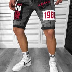 Blugi barbati scurti conici cu stikere 7036 H4-4-Blugi barbati > Blugi scurti