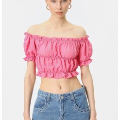 Bluza crop cu decolteu pe umeri si model drapat-FEMEI-