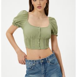 Bluza crop cu detalii cu fronseu-FEMEI-