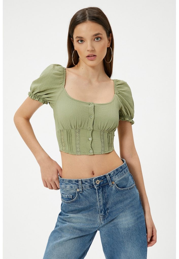 Bluza crop cu detalii cu fronseu-FEMEI-