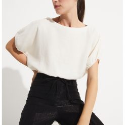 Bluza crop cu maneci scurte-FEMEI-