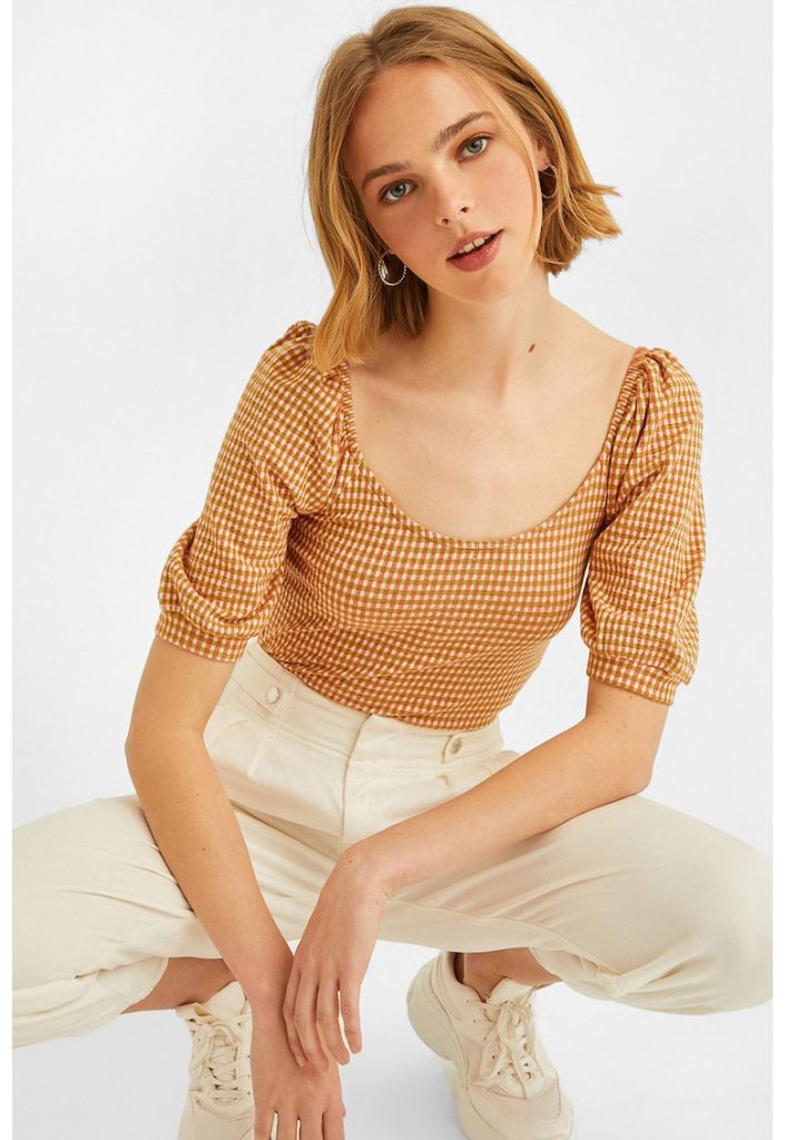 Bluza cu maneci bufante si model houndstooth-FEMEI-