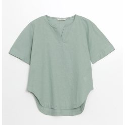 Bluza din amestec de in cu maneci scurte-FEMEI-IMBRACAMINTE/Bluze