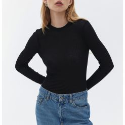 Bluza din amestec de modal cu decolteu la baza gatului-FEMEI-