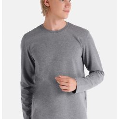 Bluza regular fit cu decolteu la baza gatului-BARBATI-