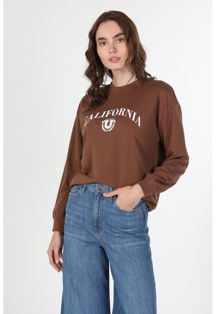 Bluza sport cu text si maneci cazute-FEMEI-