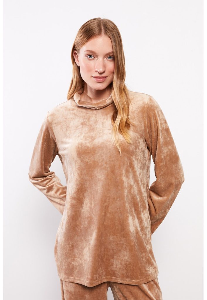 Bluza sport de catifea cu guler scurt-FEMEI-