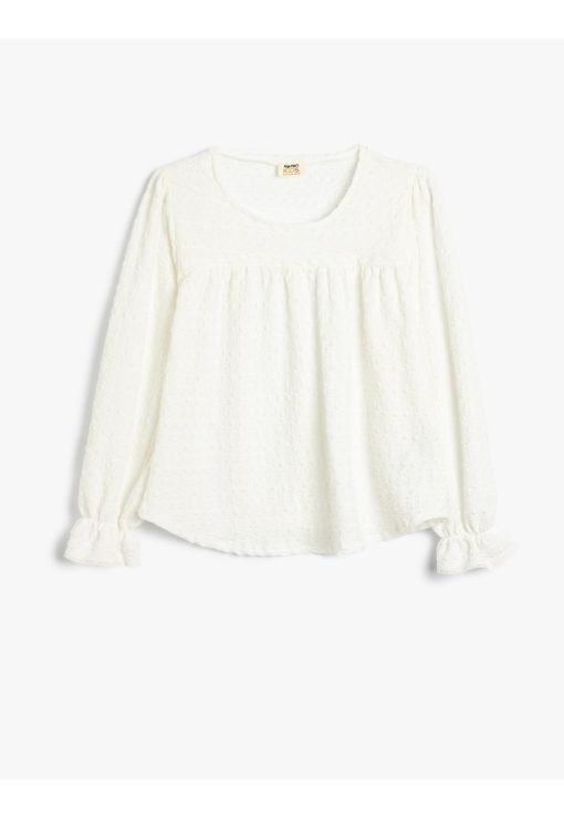 Bluza texturata cu mansete cu volane-FETE-
